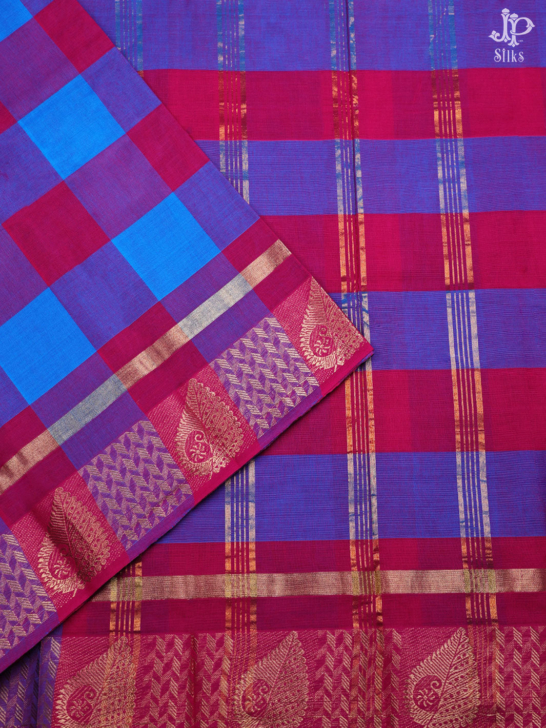 Blue and Red Cotton Saree - D2541 - View 2