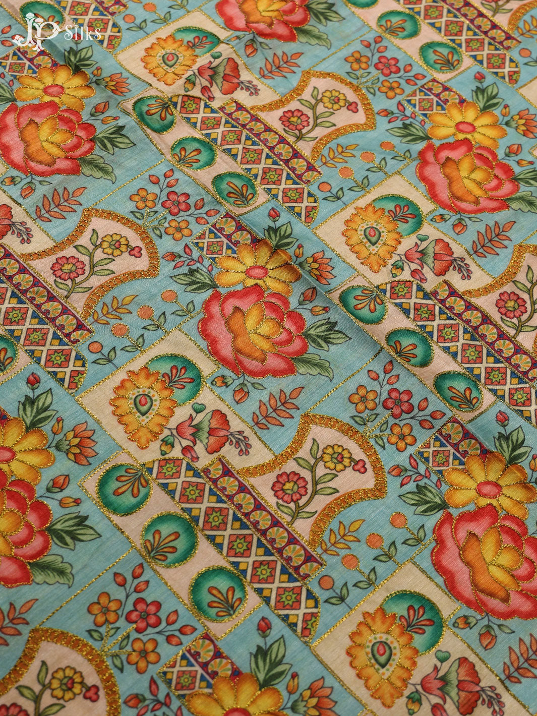 Multicolor Digital Printed Semi Raw Silk Fabric - E4196