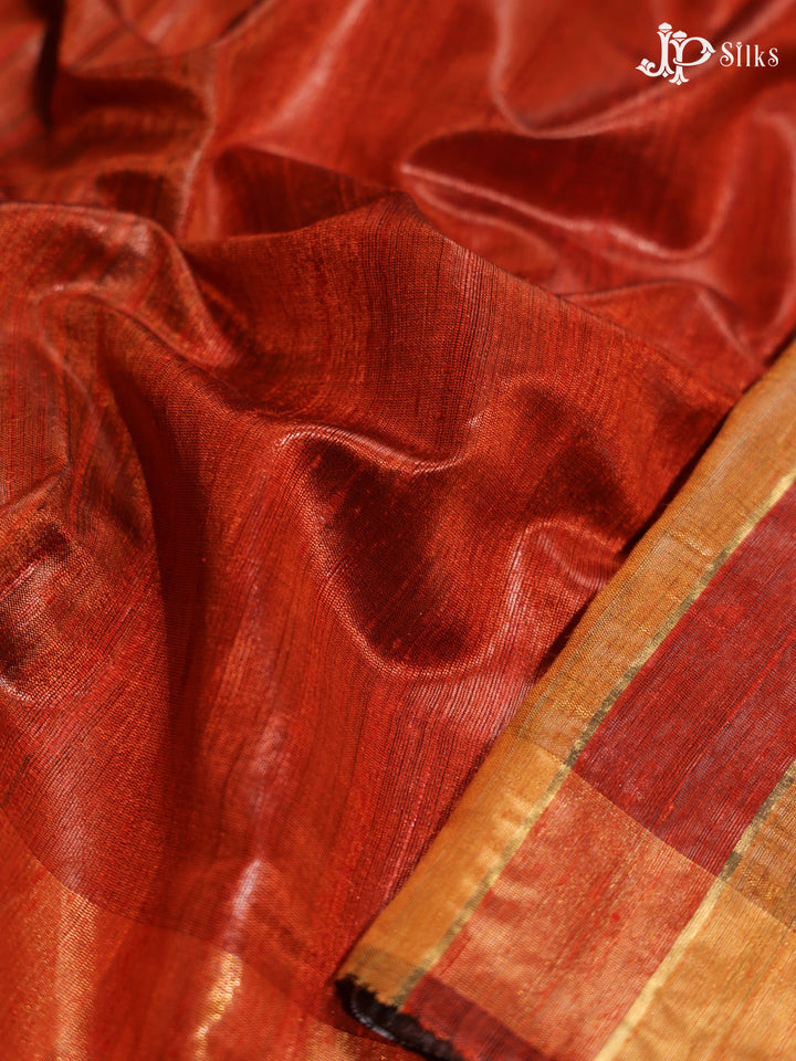 Red and Yellow Tussar Silk Saree - E31 - View 4