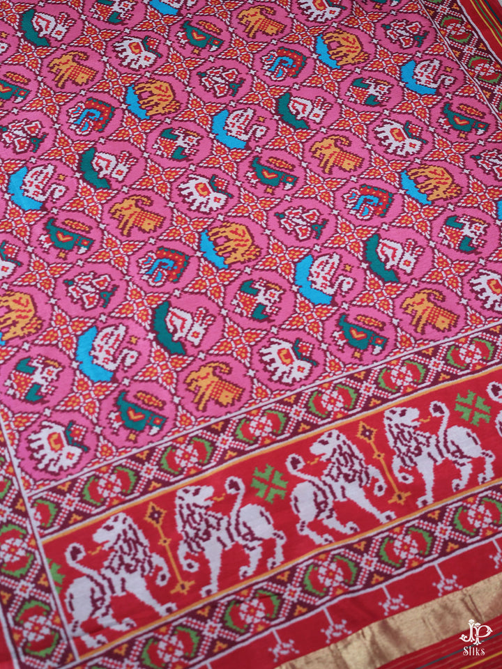 Pink and Red Rajkot Patola Ikat Saree - D1939 - View 5