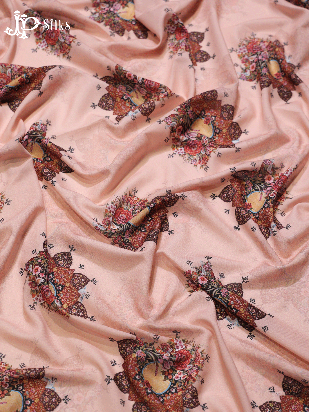 Powder Pink Digital Printed Chiffon Fabric- A14328