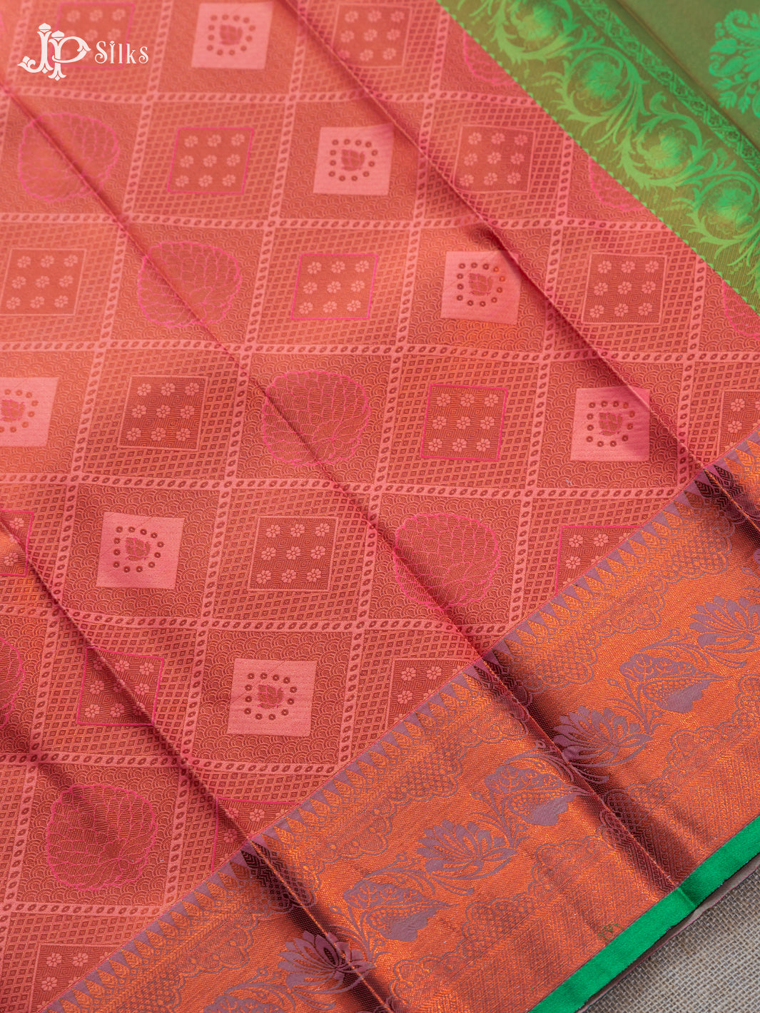 Coral And Light Green Art Silk Saree - E4838