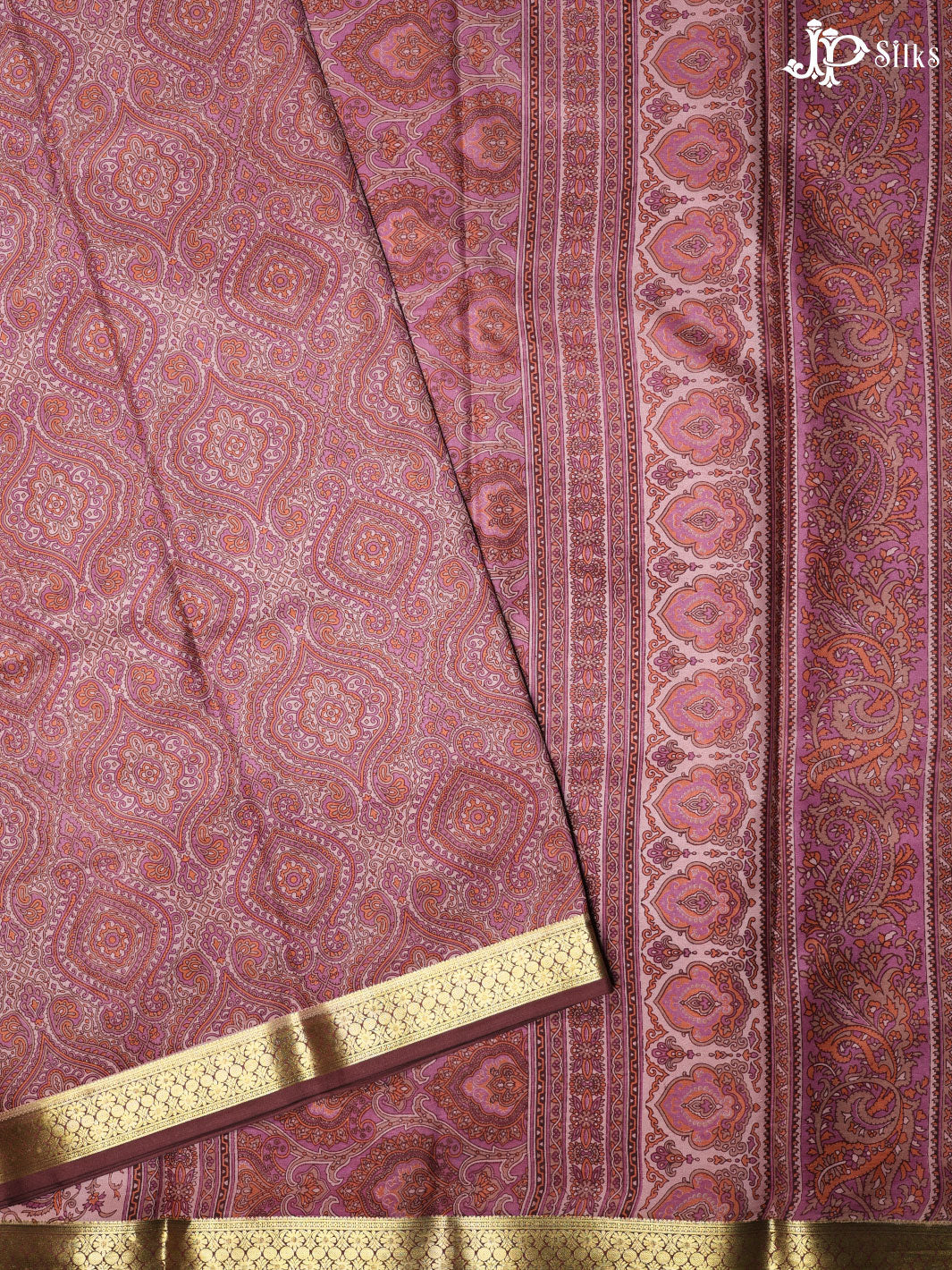 Mauve and Multi color Crepe Raw Silk Saree- E885 - View 1