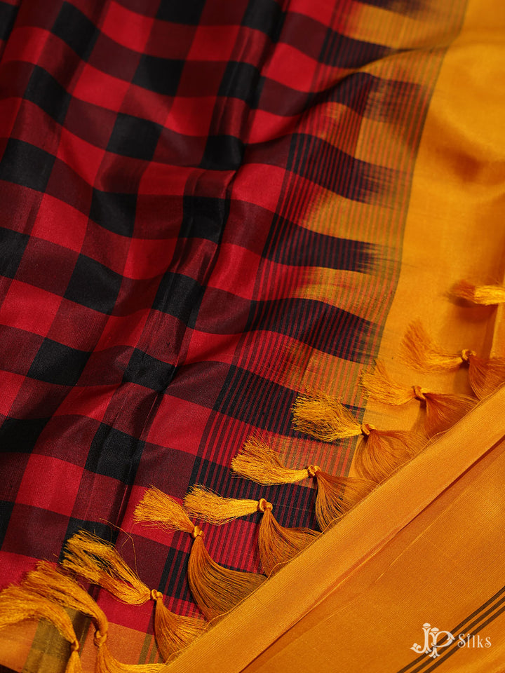 Red and Black Checked Dharmavaram silk - A3519 - View 4