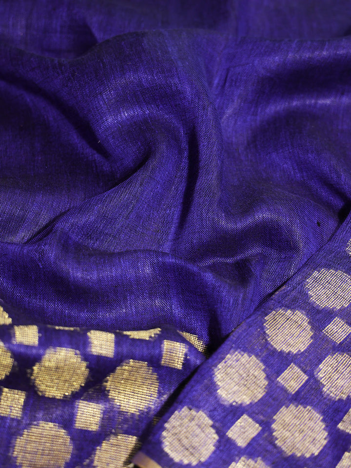 Violet and Gold Linen Fancy Saree - D8328 - View 3