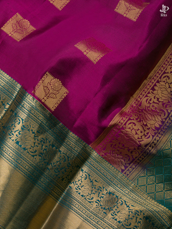 Lilac and Teal Blue Kanchipuram Silk Saree - D4135 -View 2