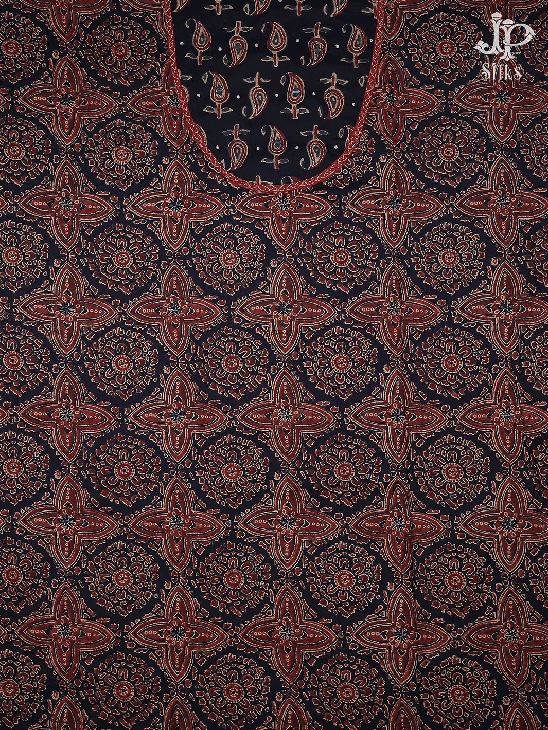 Maroon and Black Ajrakh Cotton Chudidhar Material - E6168 - View 4