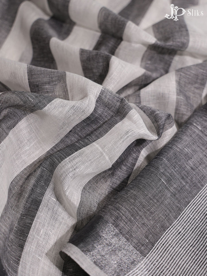 Grey and White Linen Fancy Saree - E4559 - View 3