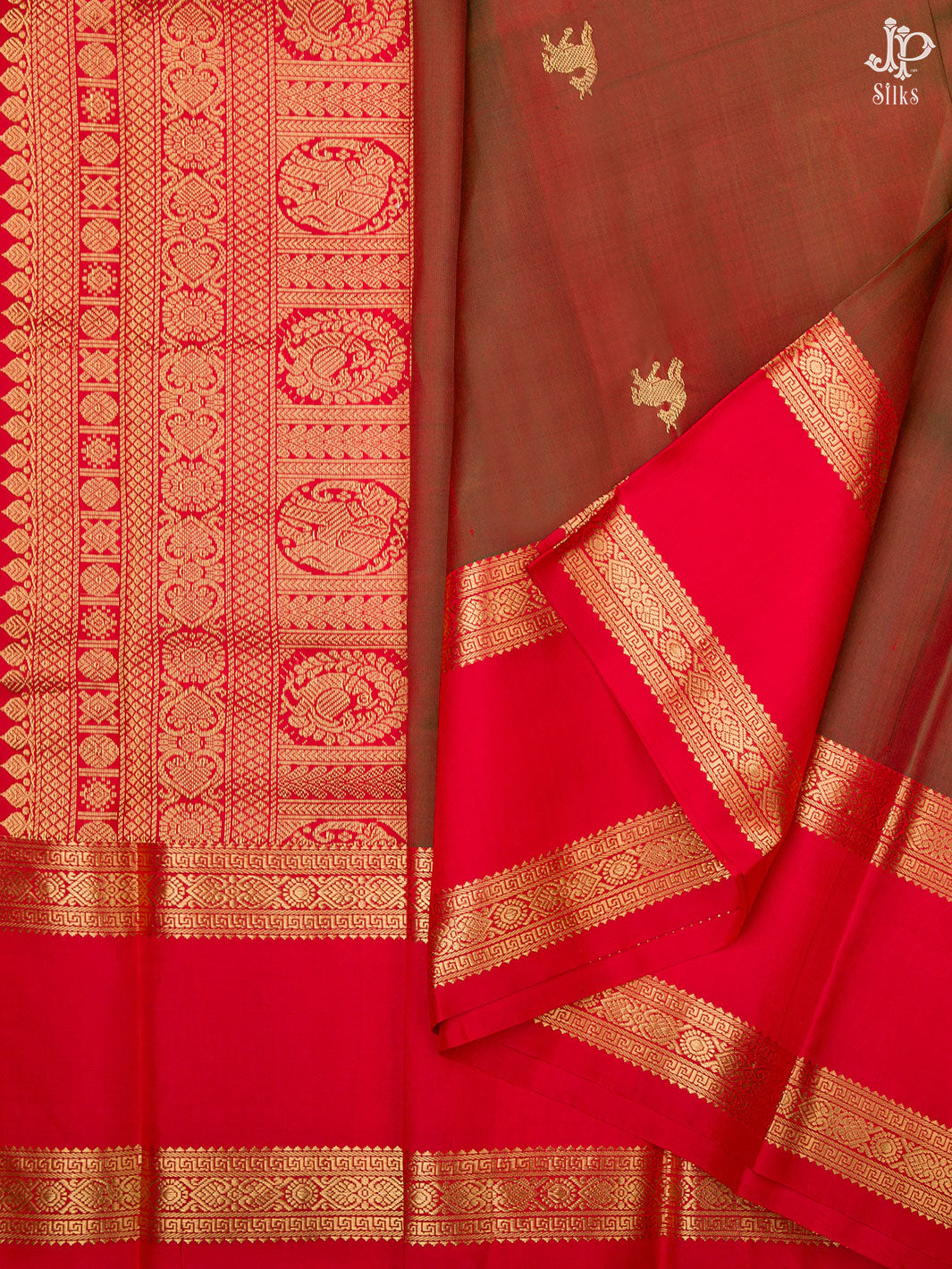 Brick Brown and Red Kanchipuram Silk Saree - D9787 - View 5