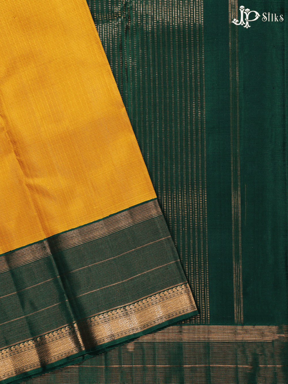 Lemon Yellow and Bottle Green Kanchipuram Silk Saree - E5215 - View 1