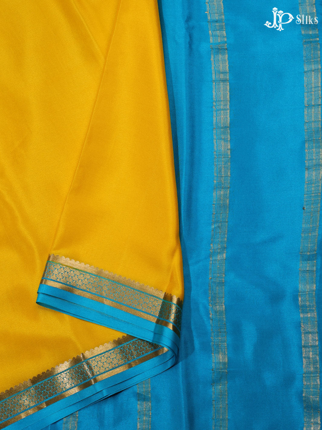 Lemon Yellow and Sky Blue Mysore Silk Saree - E315 - View 4