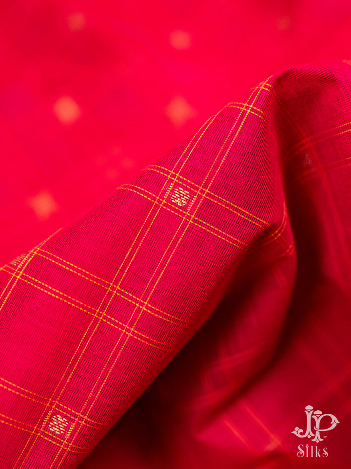 Reddish Pink and Green Kanchi Cotton Saree - D9728 - VIew 1