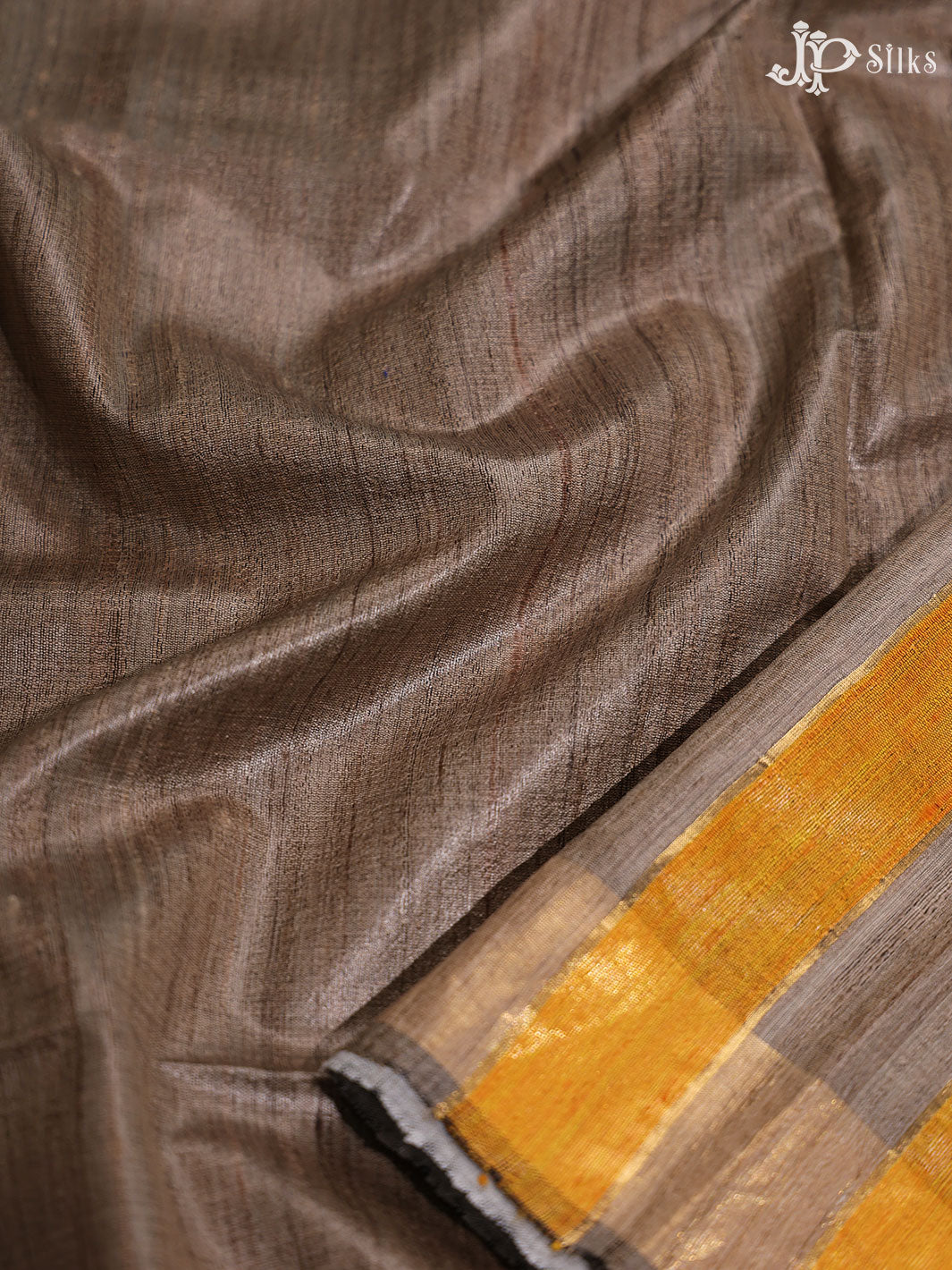 Beige and Yellow Tussar Silk Saree - E41 - View 4
