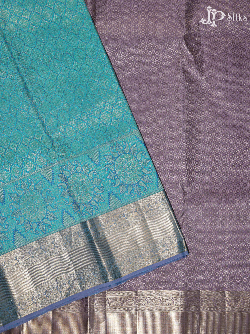 Sky blue and Lavender Kanchipuram Silk Saree - E1636 - View 1