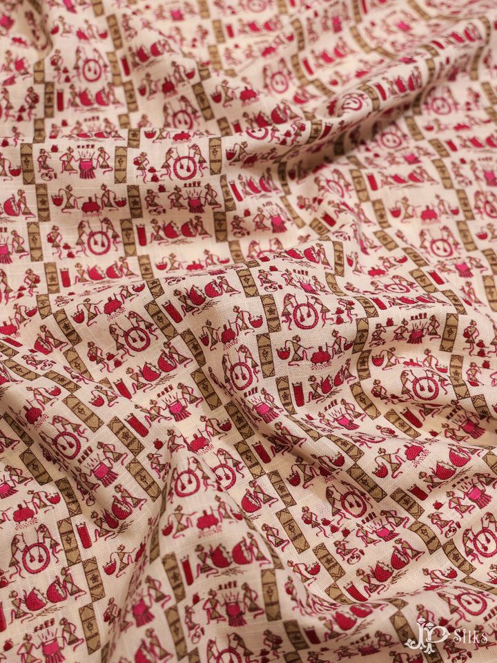 Off White and Pink Cotton Fabric - A6553