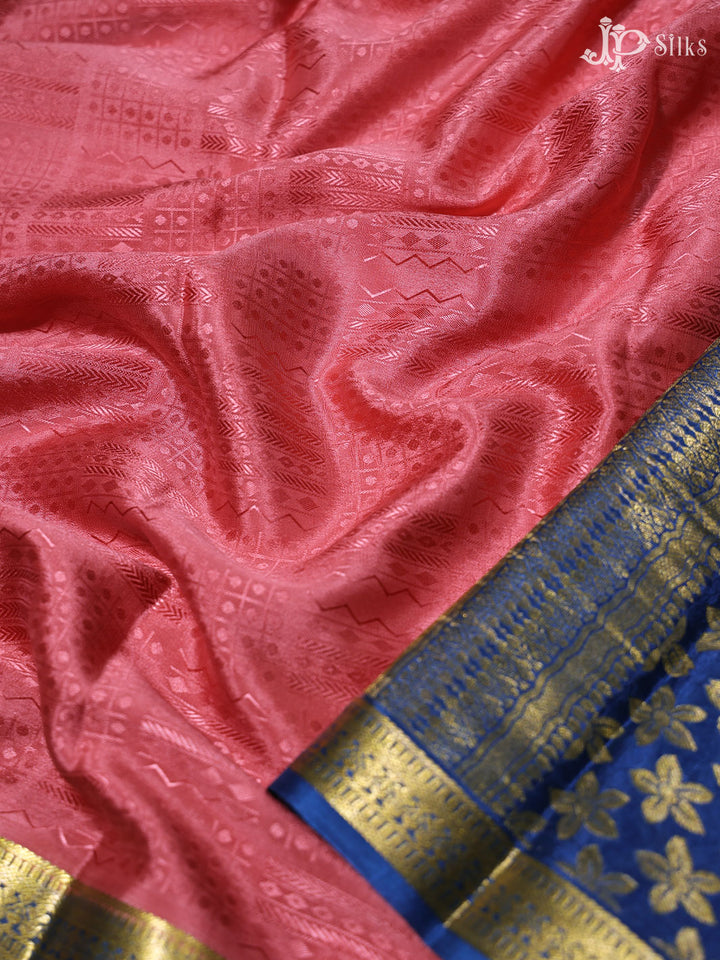 Pink and Ink Blue Mysore Silk Saree - D4800 - View 4