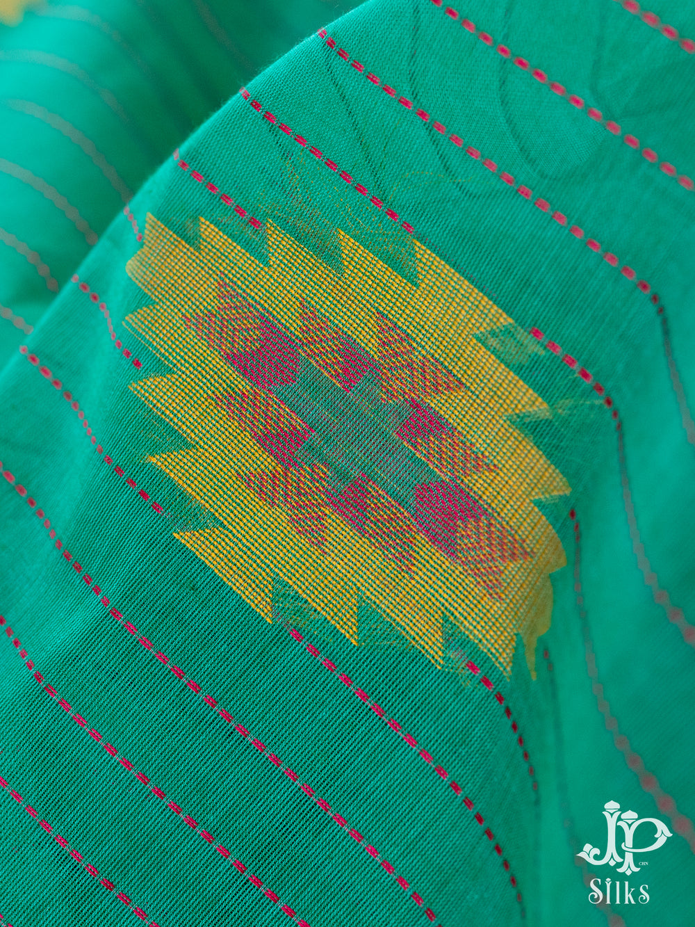 Leaf Green and Pink Cotton Saree - D2444 - View 1