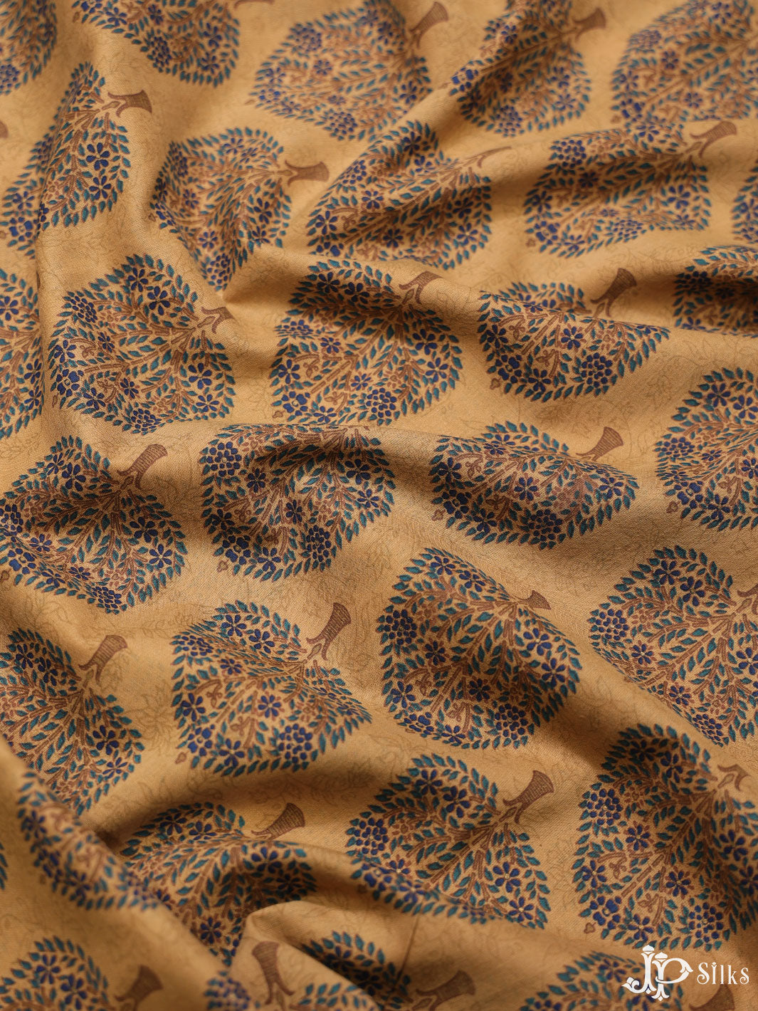 Dark Beige and Ink Blue Cotton Fabric - A7193