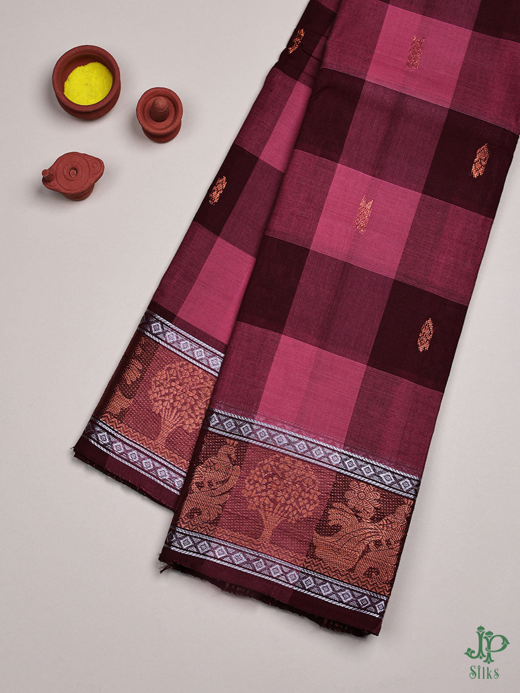 Pink and Maroon Cotton Saree - D2550 - View 1