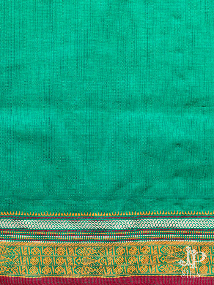 Pink and Turquoise Green Poly Cotton Saree - D1159 - VIew 3