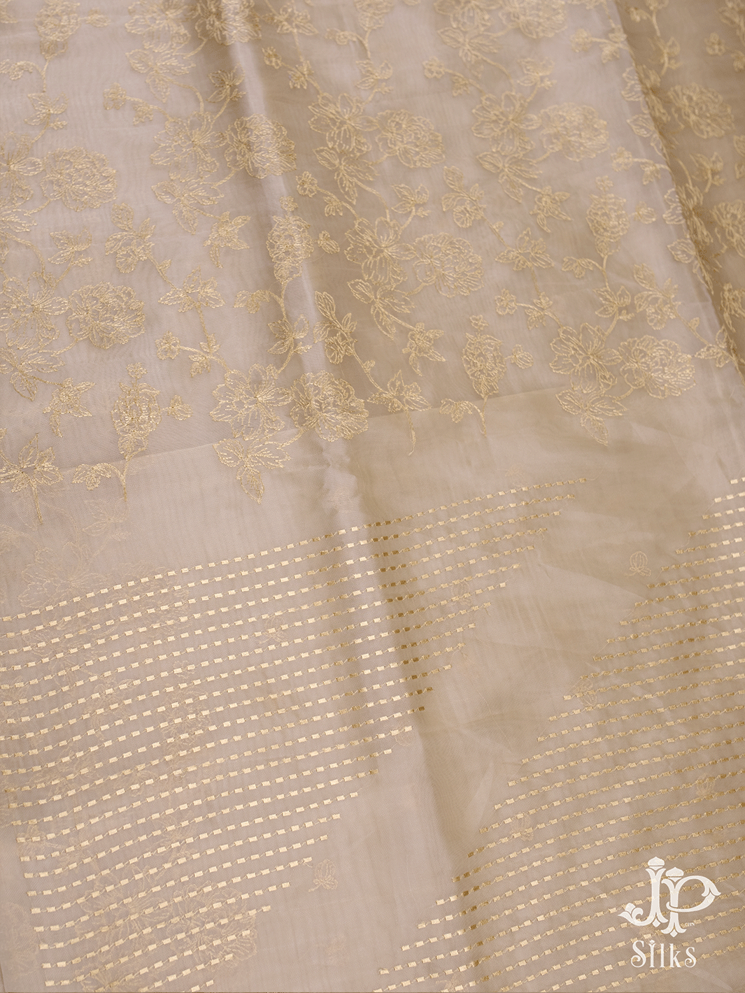 Beige Gold Organza Fancy Saree - E751