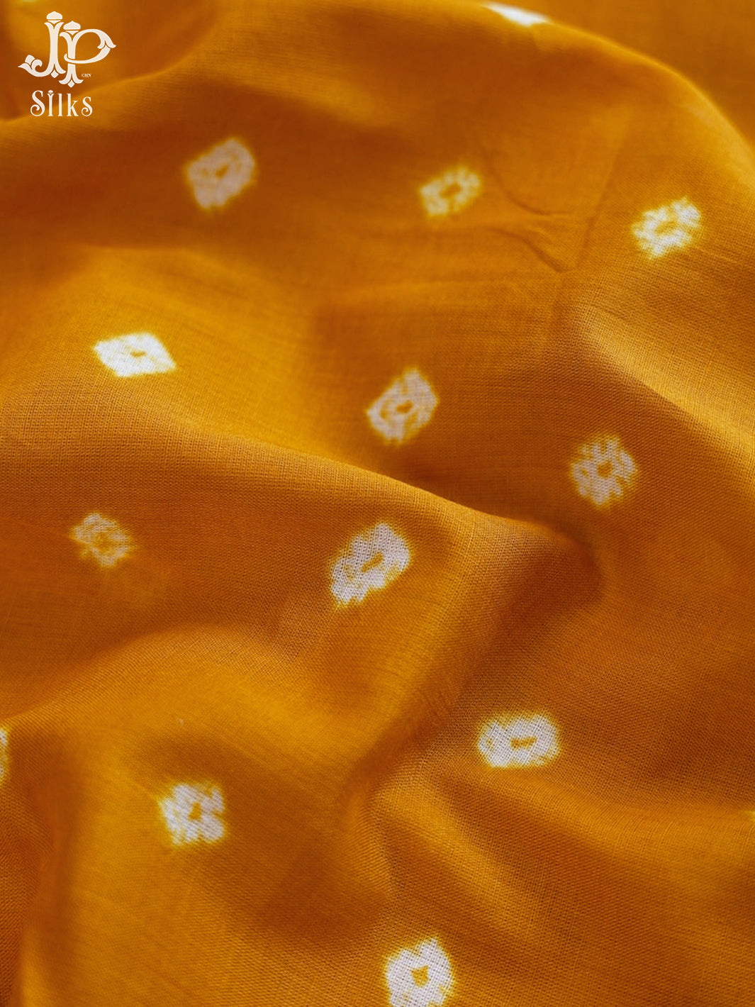 Mustard Yellow Bandhini Printed Cotton Saree - F396