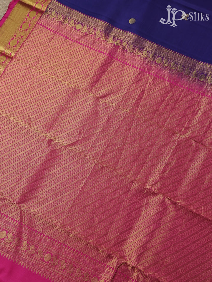 Ink Blue with Pink Kanchipuram Silk Saree - C682 - View 5