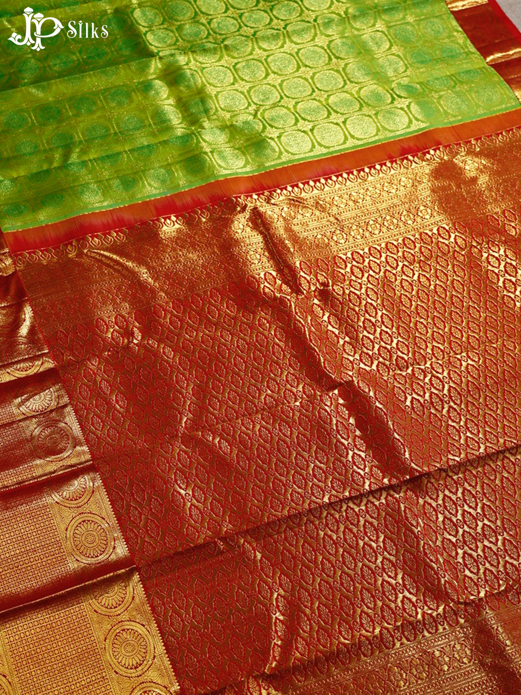 Parrot Green And Red Kanchipuram Silk Saree - A7047