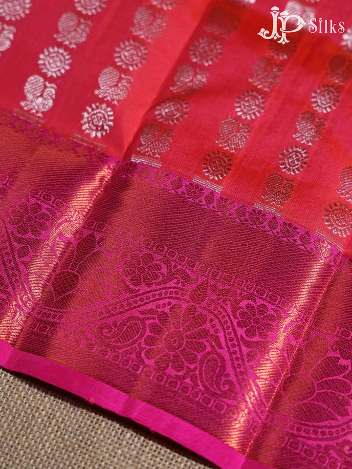 Dark Peach Pink with Pink Pattu Pavadai - D5930 - View 3