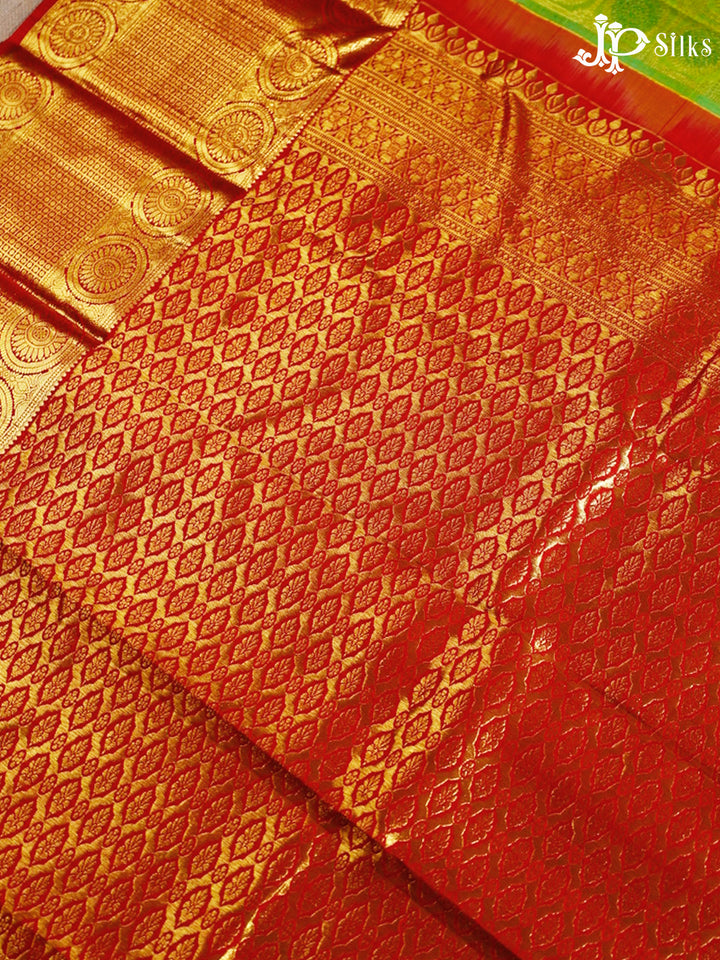 Parrot Green And Red Kanchipuram Silk Saree - A7047