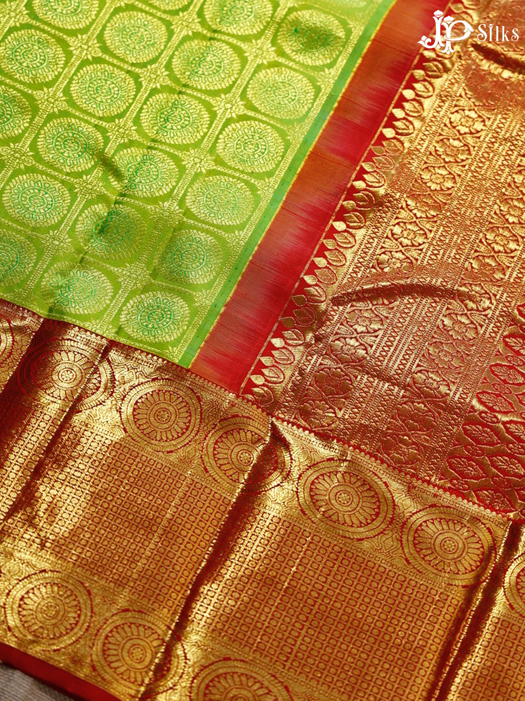 Parrot Green And Red Kanchipuram Silk Saree - A7047