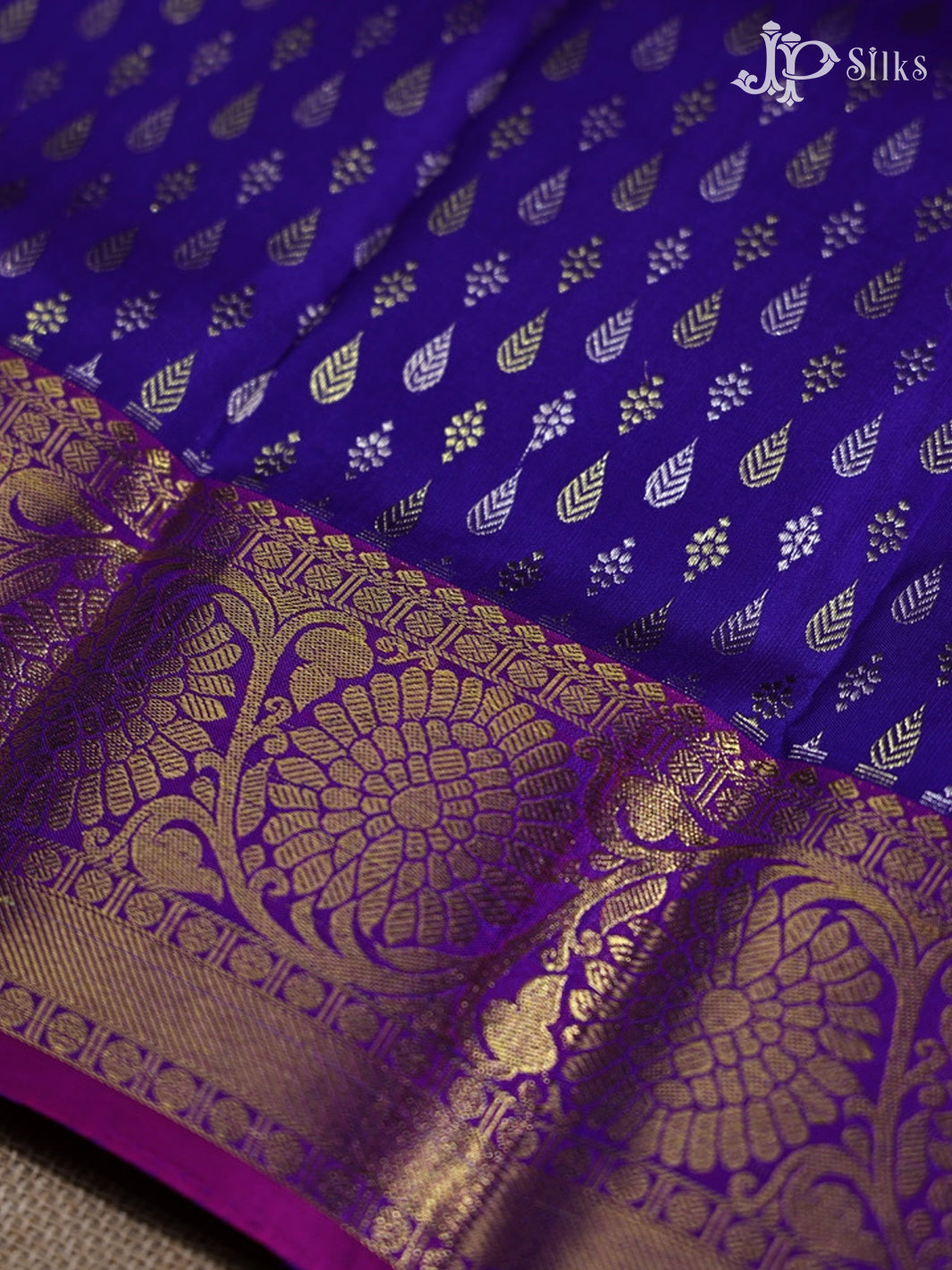 Ink Blue with Pink Pattu Pavadai - D5930 - View 2