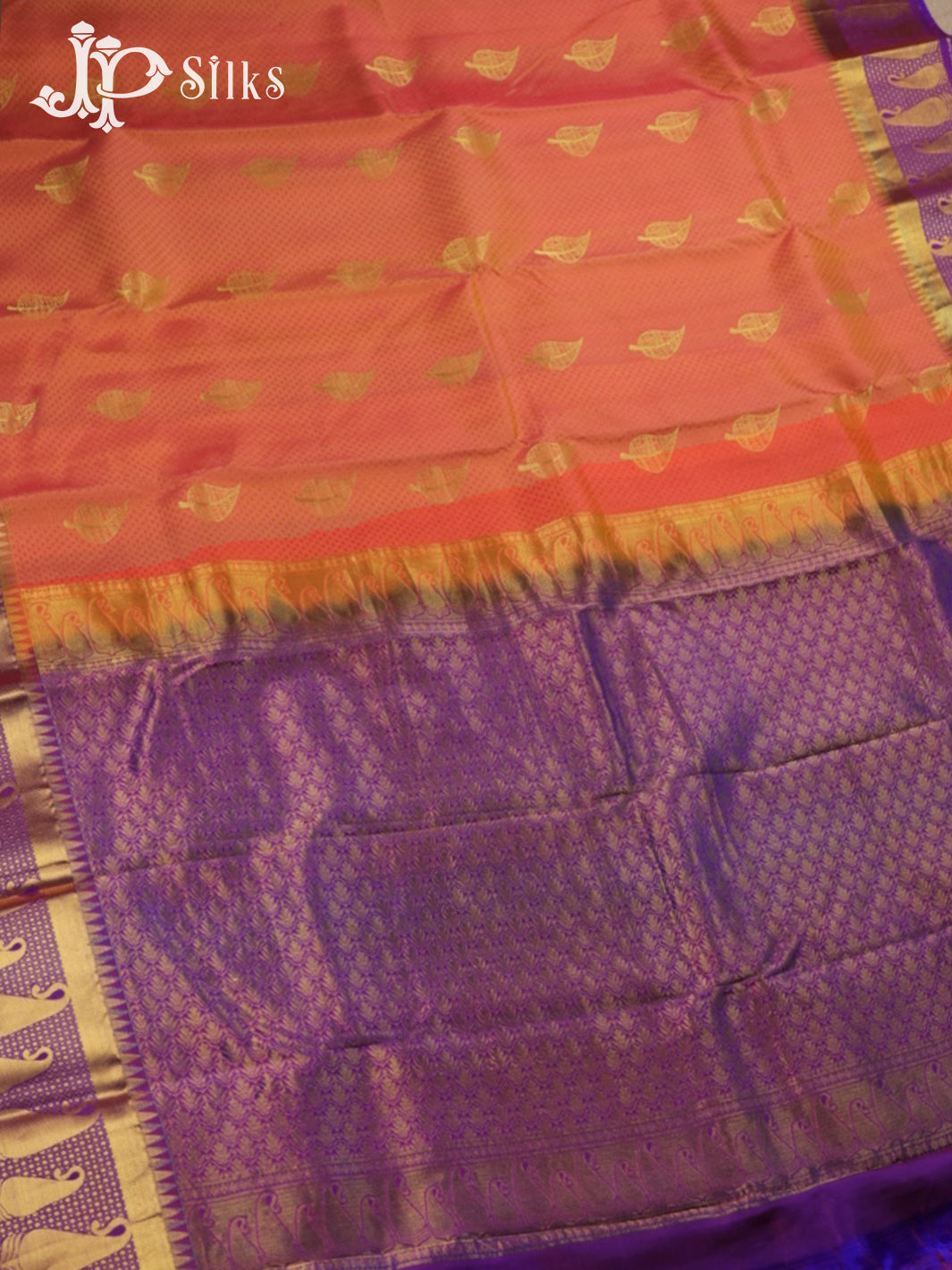 Orange with Purple Kanchipuram Silk Saree - A6082 - View 3