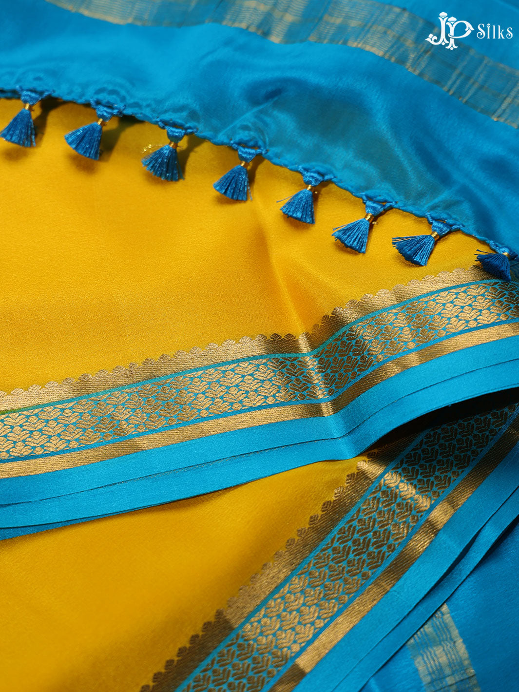Lemon Yellow and Sky Blue Mysore Silk Saree - E315 - View 5