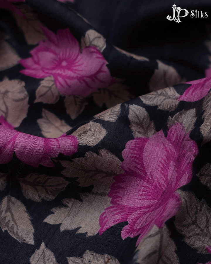Black Floral Tussar Silk - E6588 - View 2