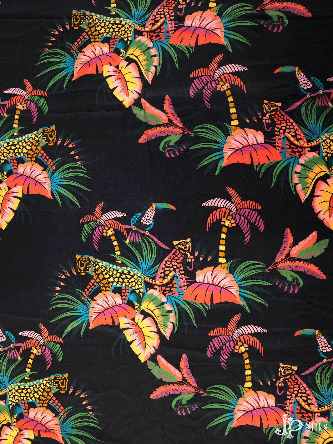 Black and Multicolor Digital Printed Viscose Crepe Fabric - E4014 - View 1