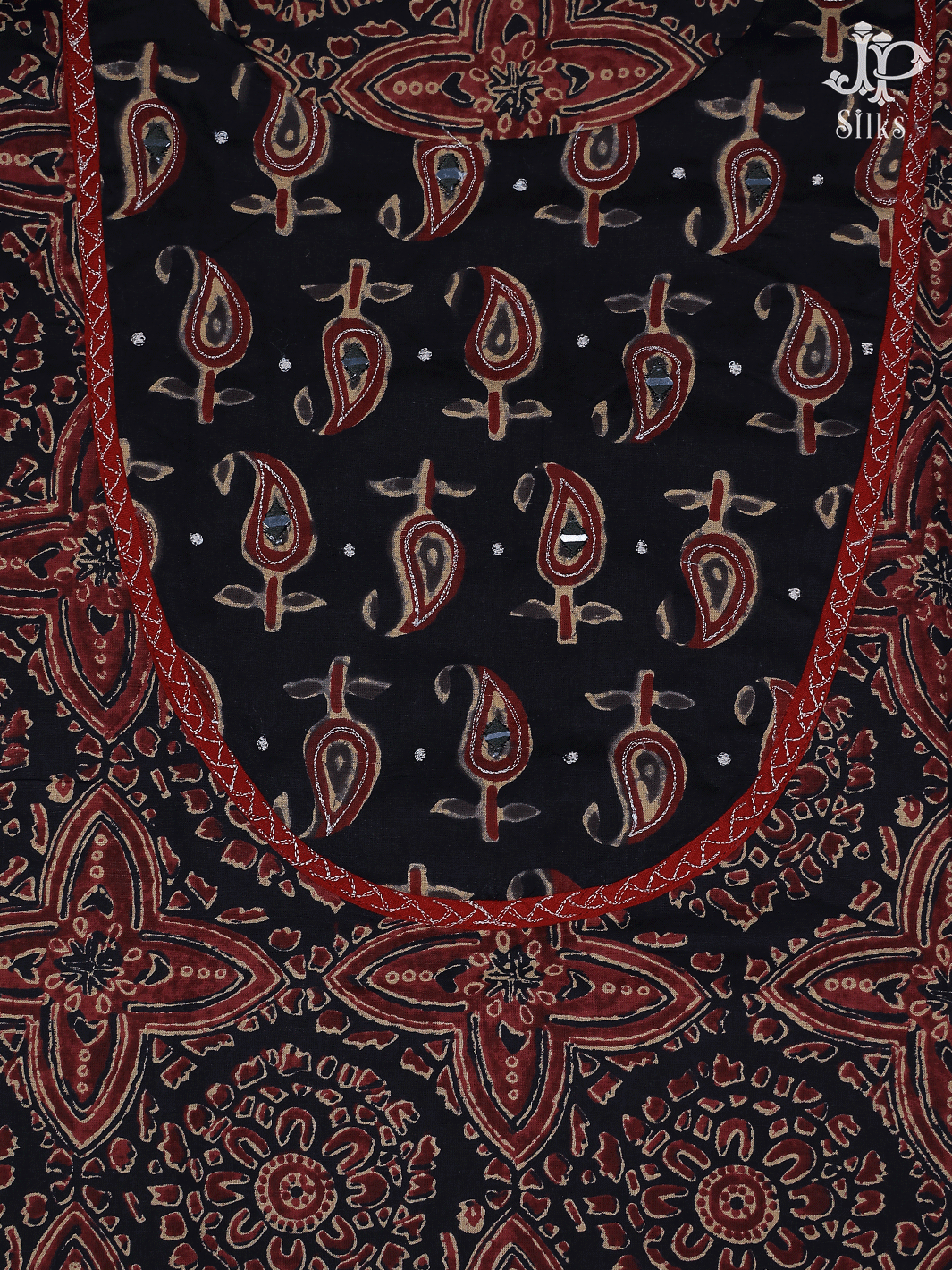 Maroon and Black Ajrakh Cotton Chudidhar Material - E6168 - View 1