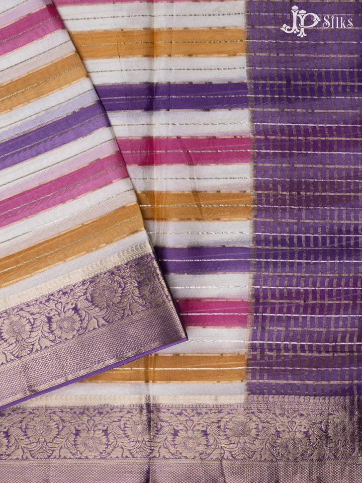 White And Purple Semi Banarasi Saree - F2901 - View 2