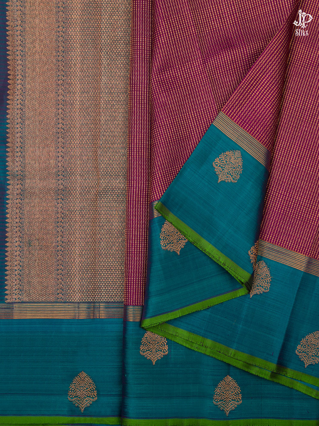 Magenta and Teal Blue Kanchipuram Silk Saree - D8175 -View 5