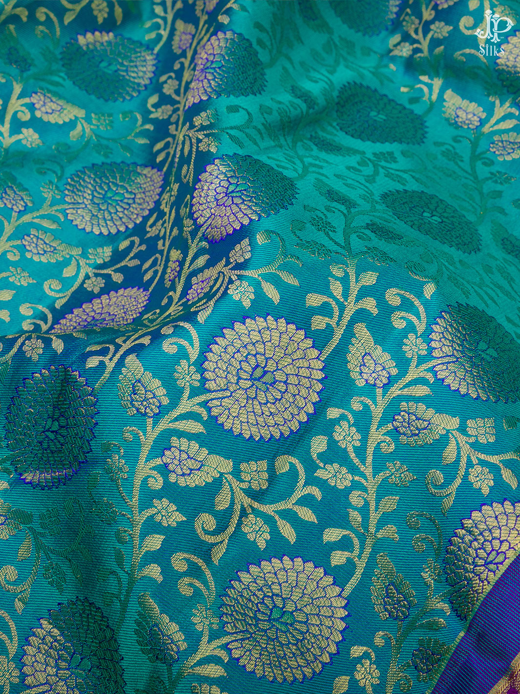 Teal Blue and Purple Kanchipuram Silk Saree - D1070  - View 3