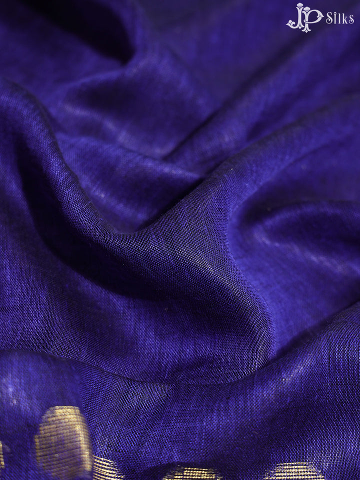 Violet and Gold Linen Fancy Saree - D8328 - View 4