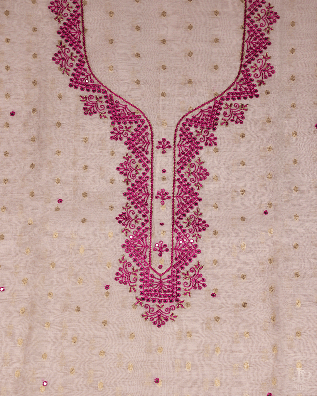 Rani Pink and Off - White Unstitched Chudidhar Material - D7101 - View 3
