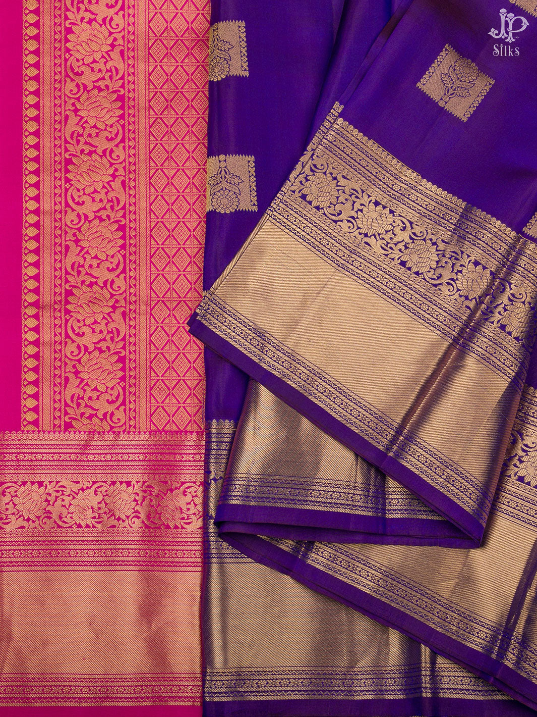 Violet and Rani Pink Kanchipuram Silk Saree - D4134 - View 5
