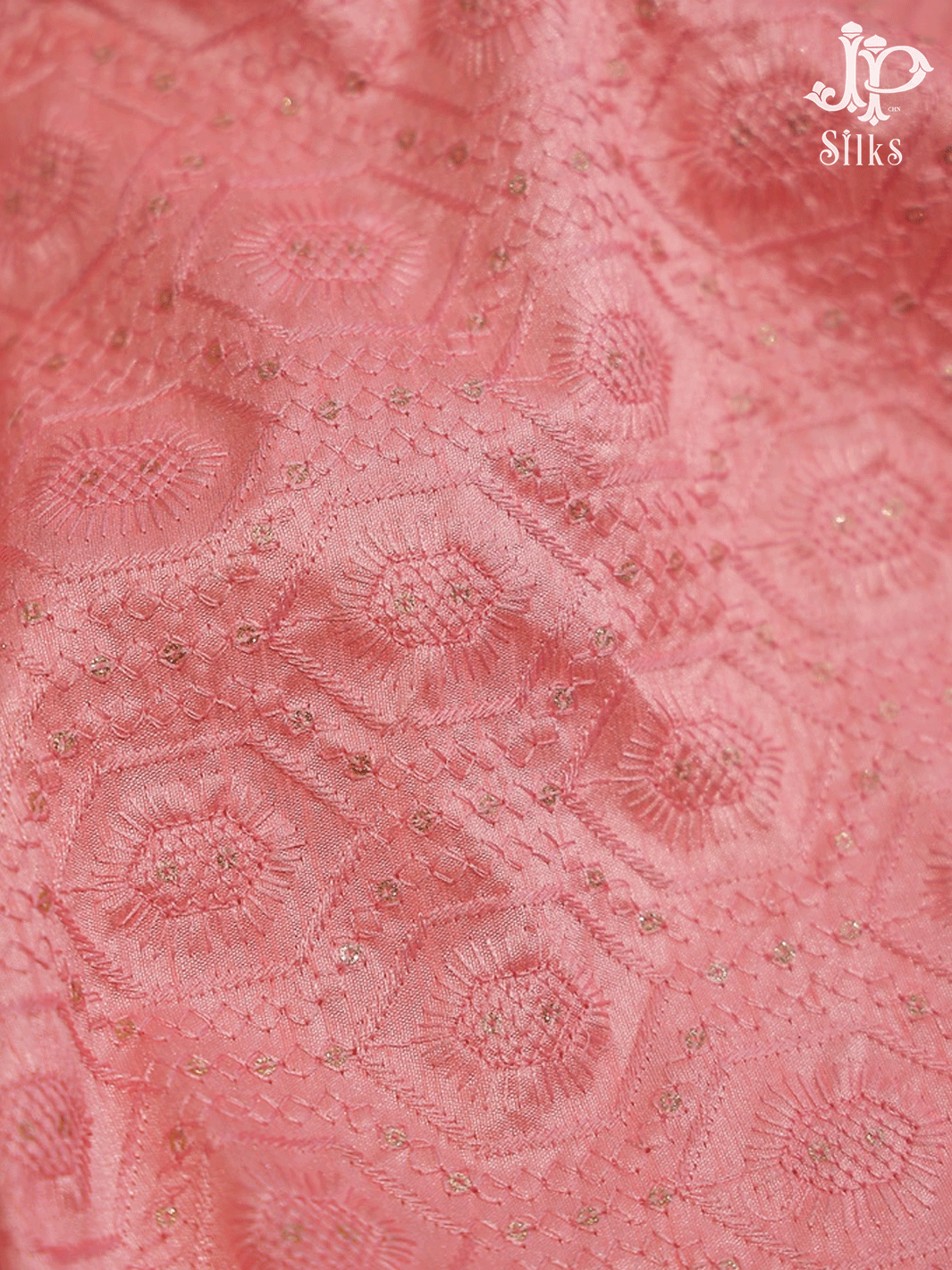 Pink Hexagon Design Semi Raw Silk Fabric - E4220