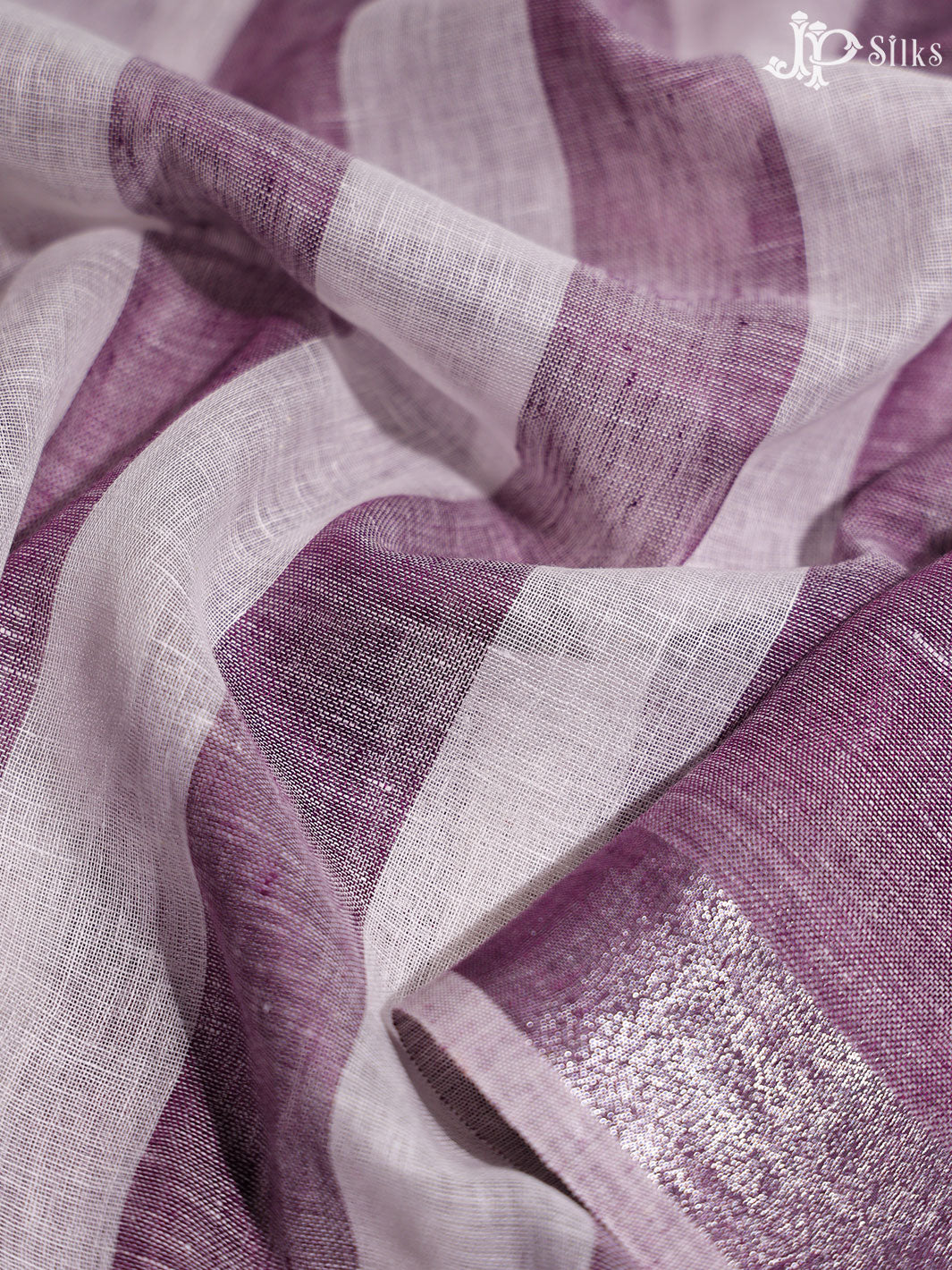 White and Purple Linen Fancy Saree - E4557 - View 5