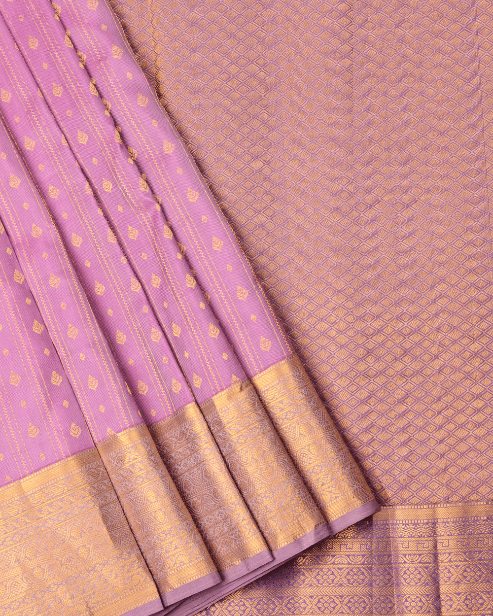 Baby Pink and Purple Kanchipuram Silk Saree - E244 - View 2