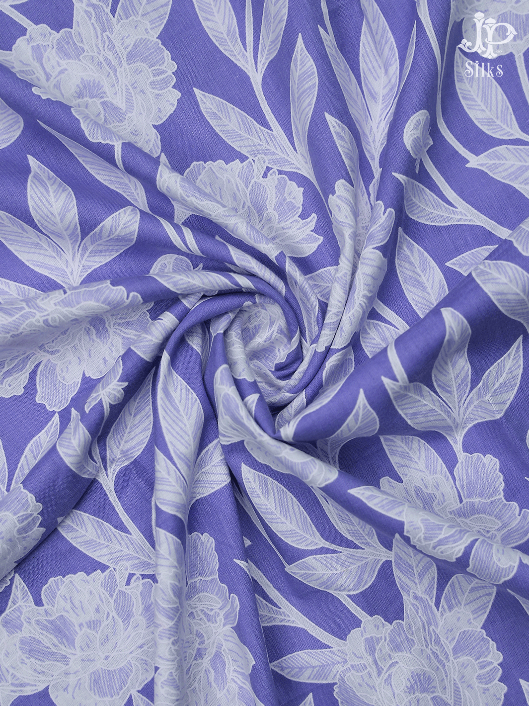 White and Lavender Floral Cotton Chudidhar Material - E6151 - View 1
