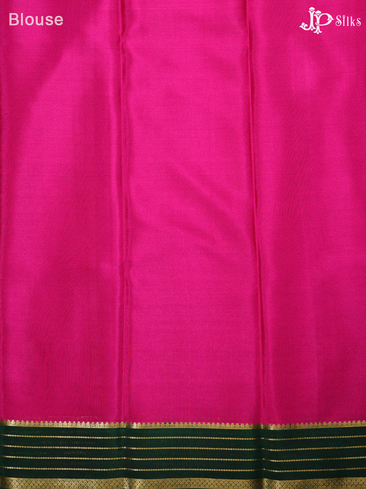 Bottle green and Rani pink Mysore Silk Saree - A6320 - View 2