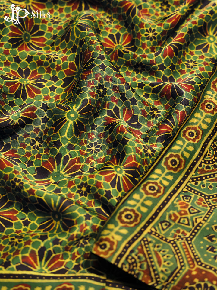 Green,Maroon and Black Ajrakh Modal Silk Fancy Saree - E5047 - View 4