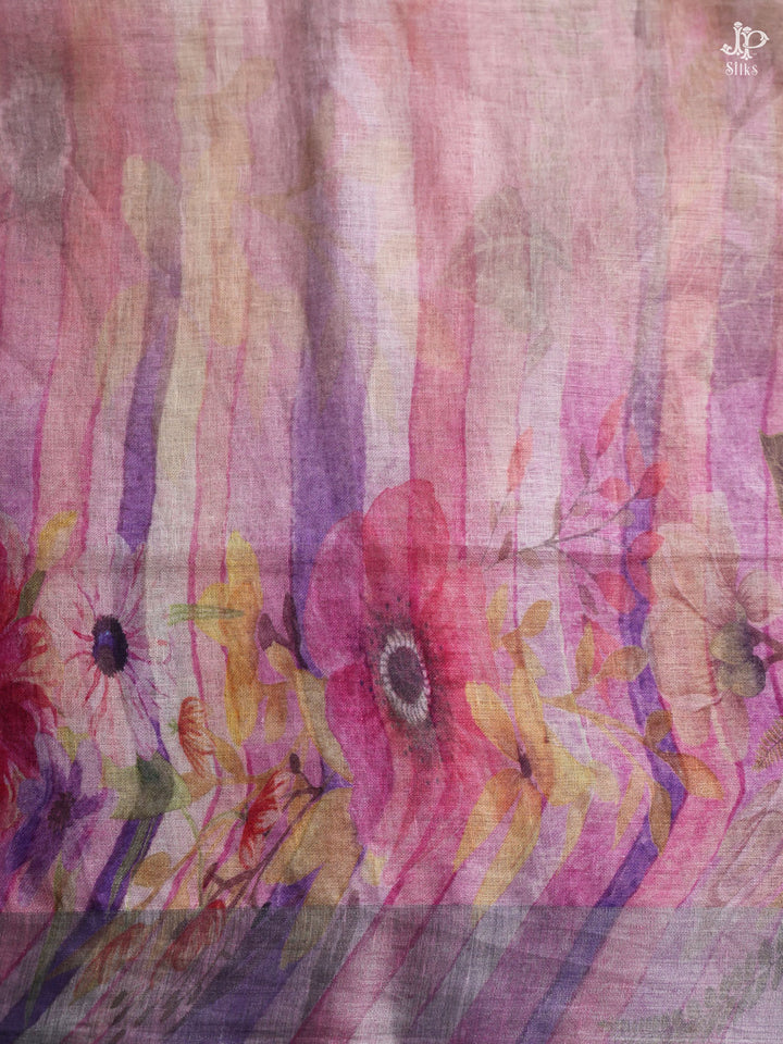 Purple Linen Saree - D5823 - View 5